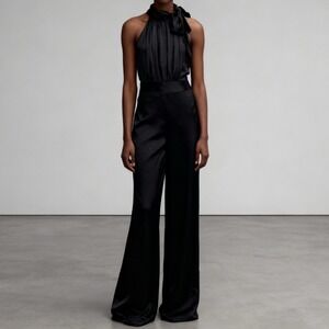 Banana Republic Satin Halter Wide Leg Jumpsuit Black size 6
